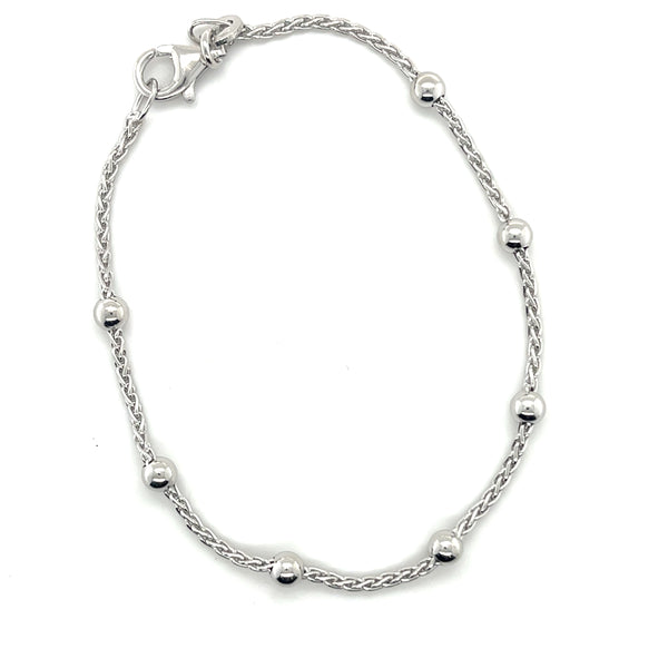 Sterling Wheat Bracelet with Beads 7.5"