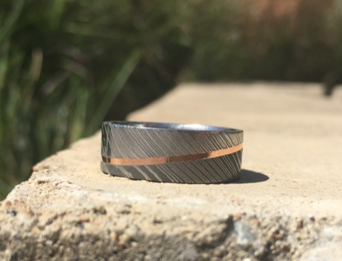 Rose Gold Angled Center Line Damascus Print Band