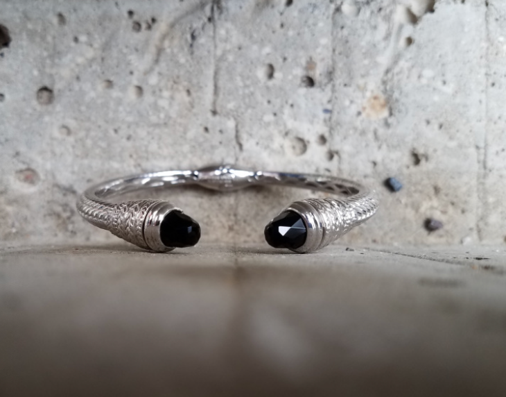 Sterling Silver Hinged Bangle with Black Onyx