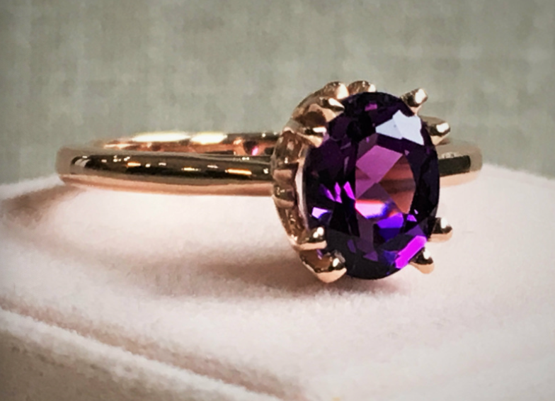 Oval Amethyst Solitaire Ring