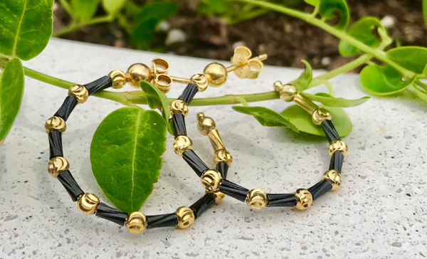 Sterling Black and Gold Hoop Earrings