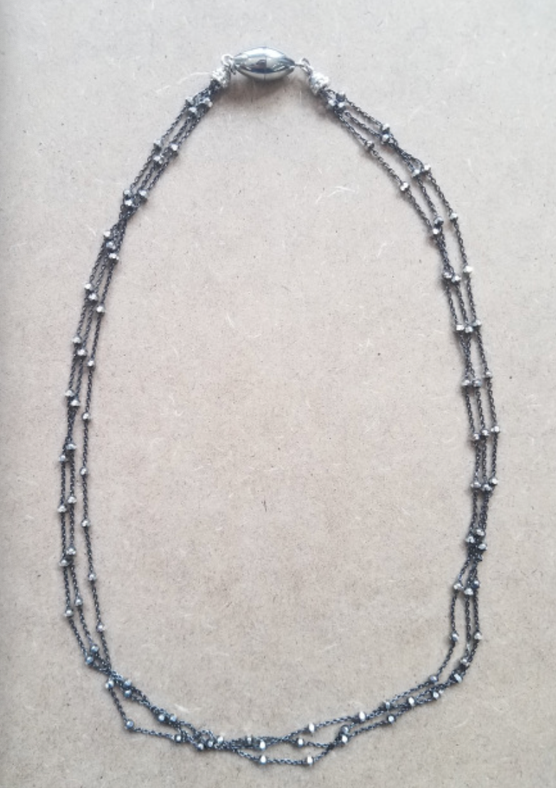 Black Beaded Necklace - 3-Strand
